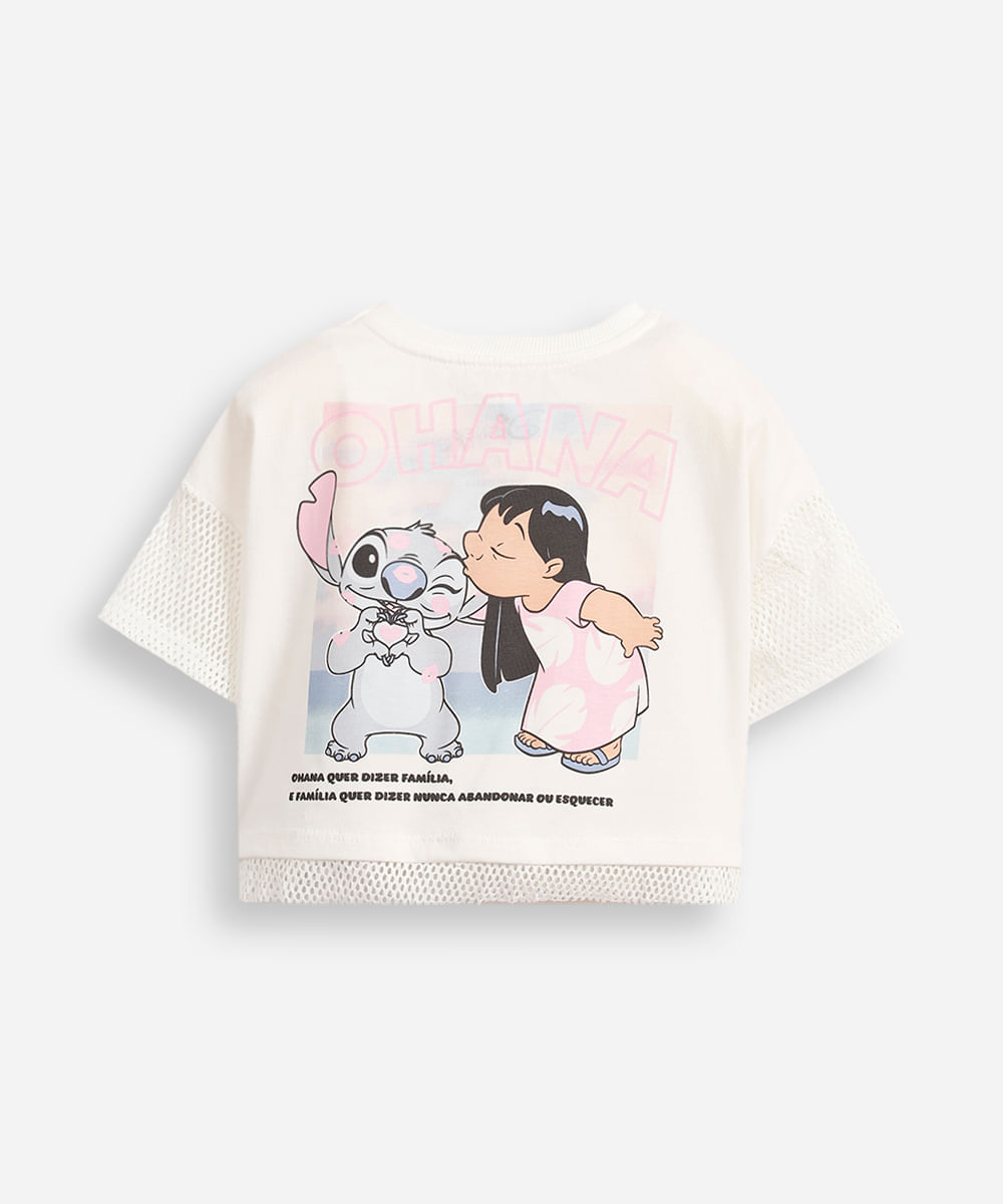 camiseta de algodão infantil com telinha stitch - off white