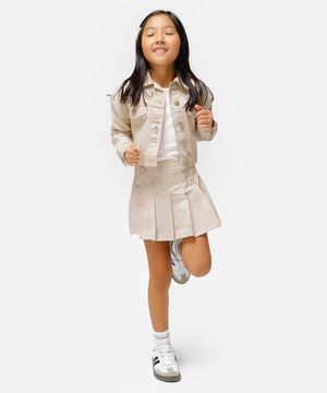 jaqueta cropped  infantil jeans floral bege