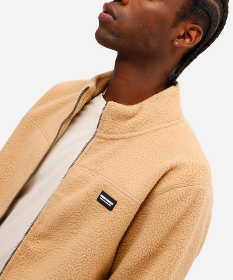 jaqueta masculina fleece com zíper bege