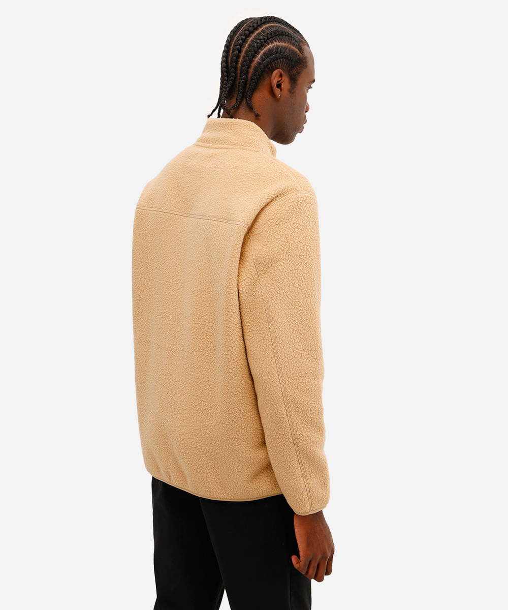 jaqueta masculina fleece com zíper bege