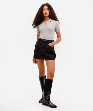 saia curta feminina jeans com brilhos preta