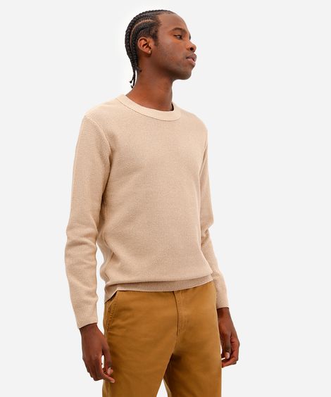 suéter masculino de tricot manga longa bege