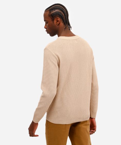 suéter masculino de tricot manga longa bege