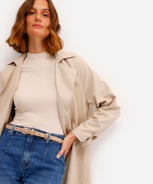 blusa básica feminina alongada gola alta bege