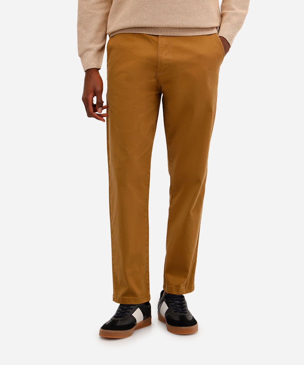 calça reta masculina de sarja marrom
