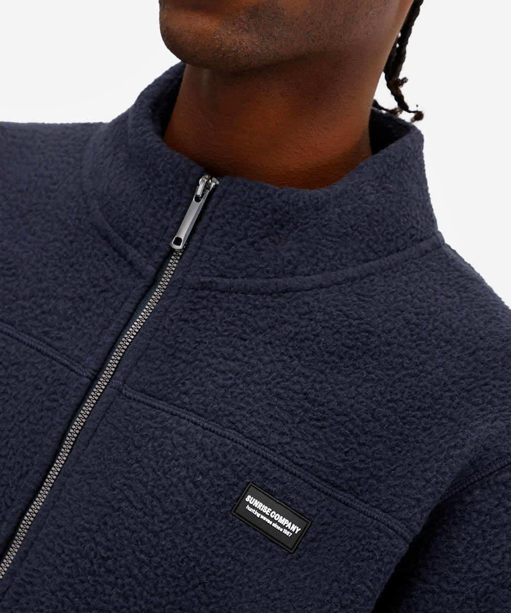 jaqueta masculina fleece com zíper azul