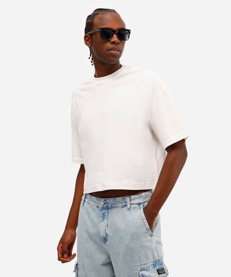 camiseta de algodão cropped off white