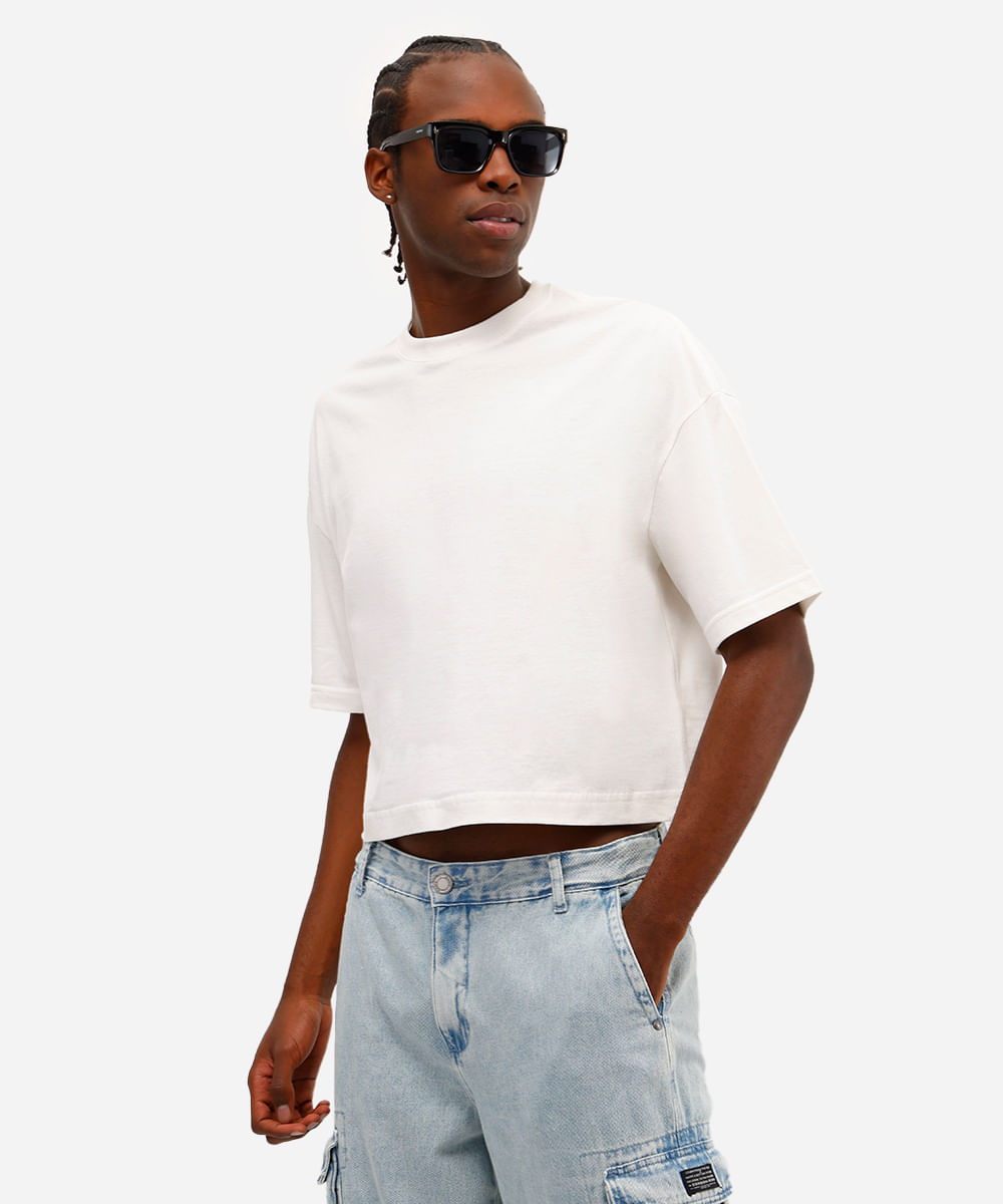 camiseta de algodão cropped off white