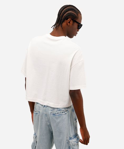 camiseta de algodão cropped off white