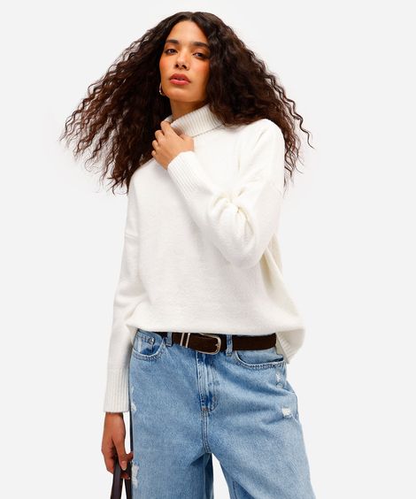 suéter básico feminino de tricot gola alta off white