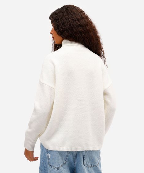 suéter básico feminino de tricot gola alta off white