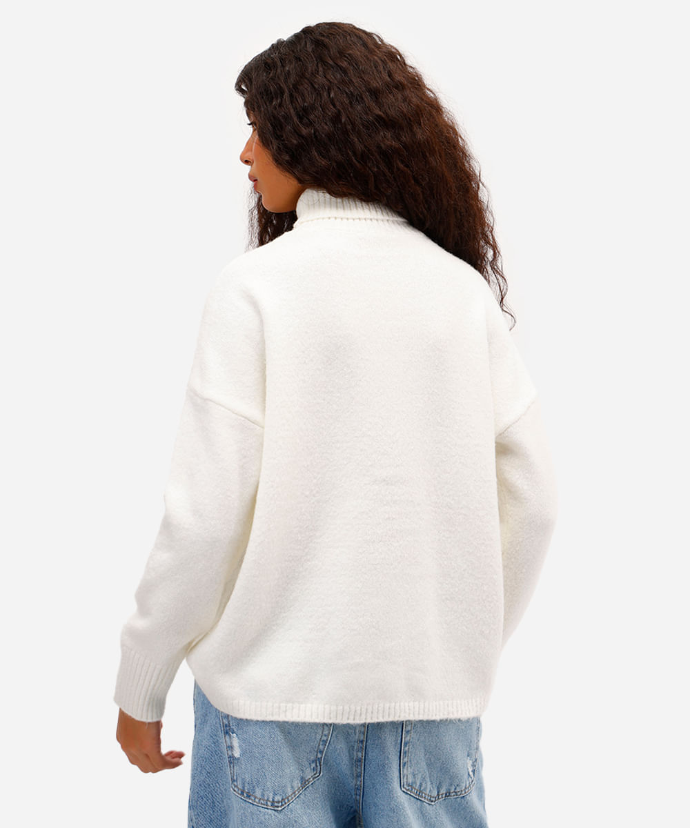 suéter básico feminino de tricot gola alta off white