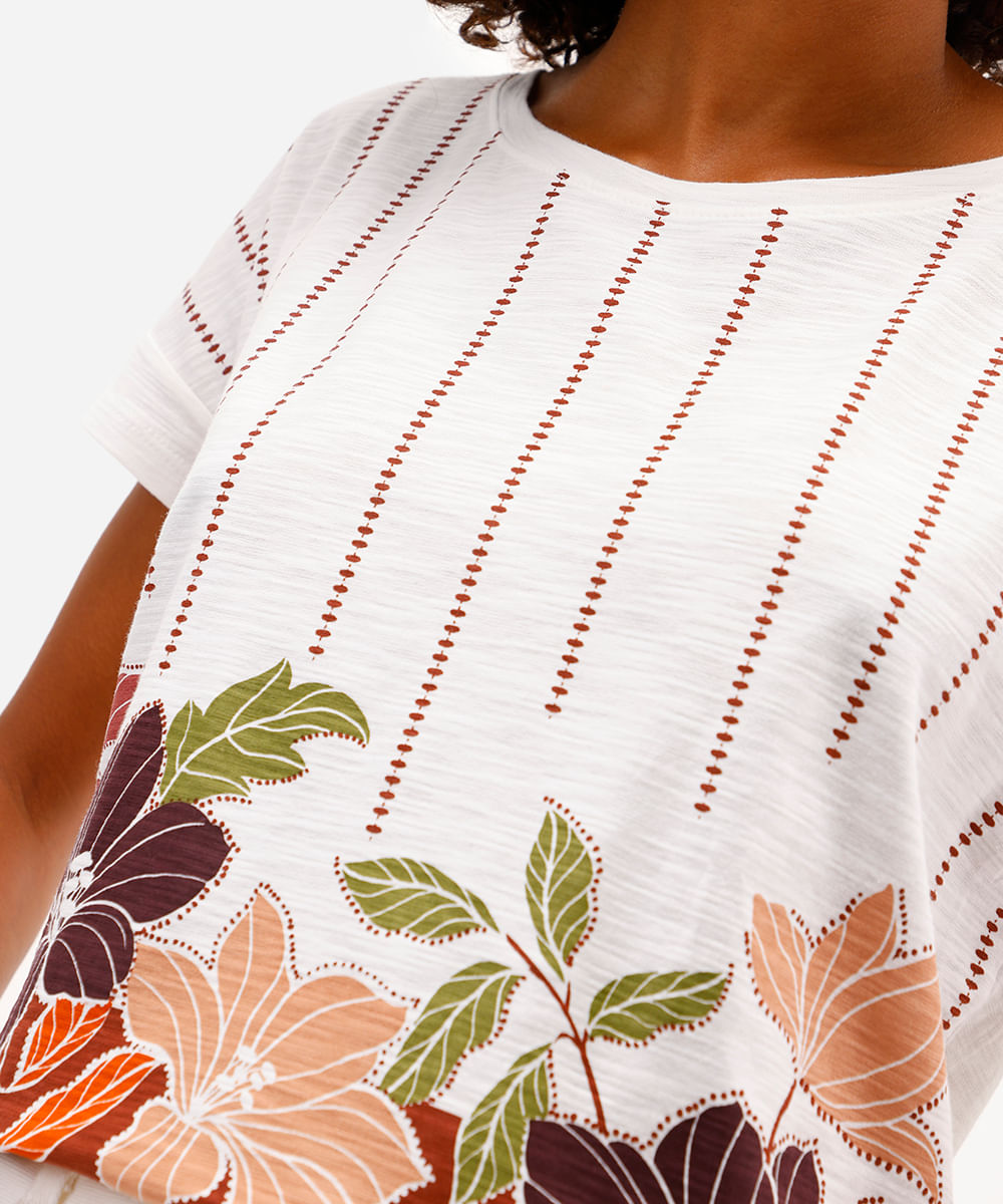 blusa feminina de algodão manga curta floral laranja