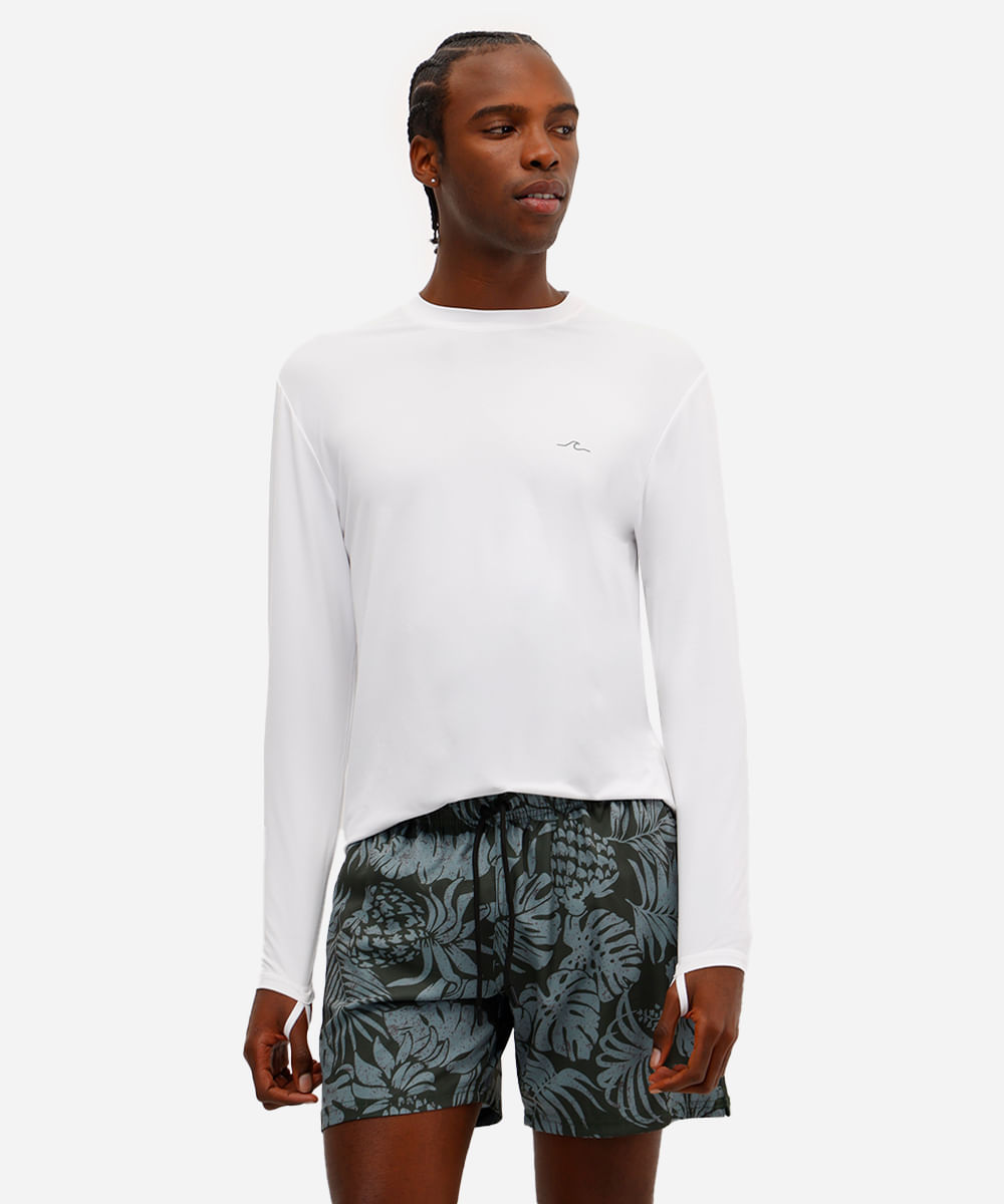 short masculino cós elástico folhagens verde