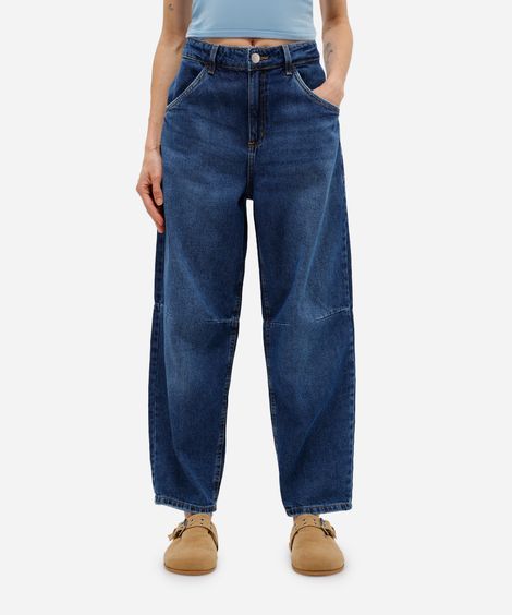 calça baggy feminina jeans cintura alta azul