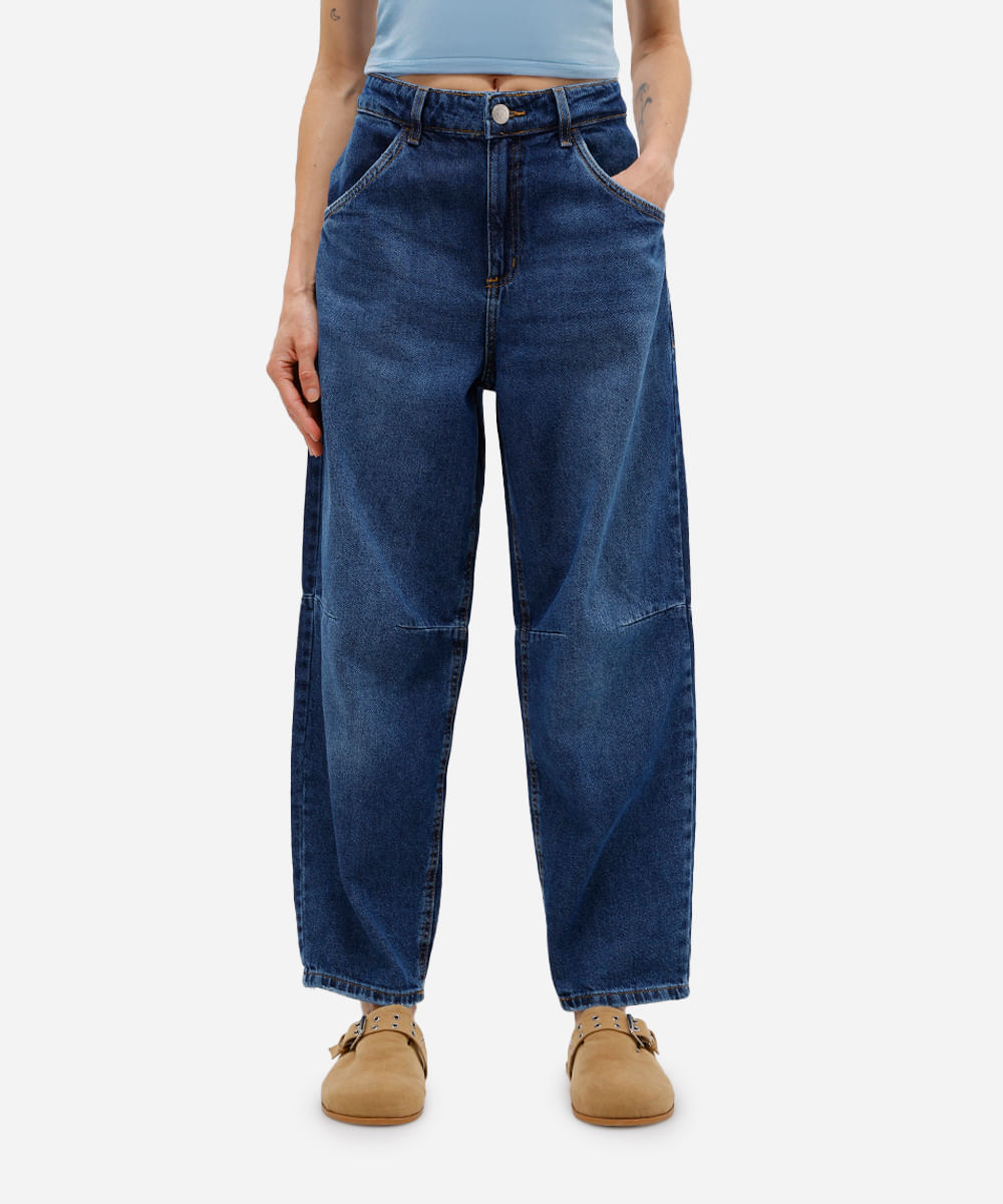calça baggy feminina jeans cintura alta azul