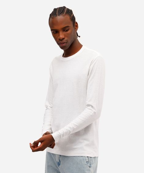 camiseta comfort masculina manga longa texturizada off white