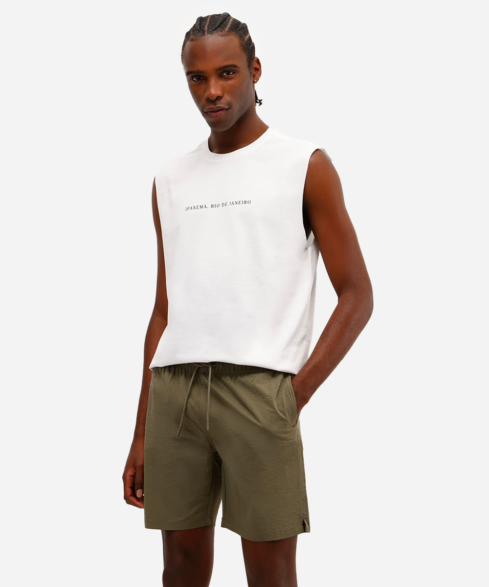 short masculino cós elástico texturizado verde