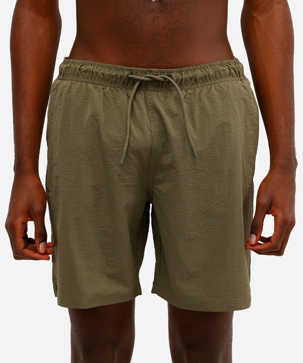short masculino cós elástico texturizado verde