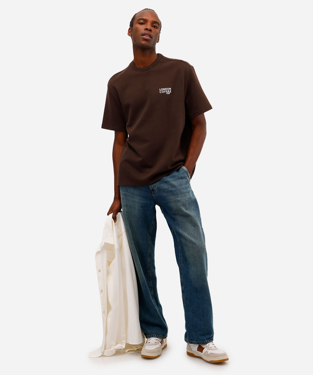 camiseta masculina de algodão london coffee marrom
