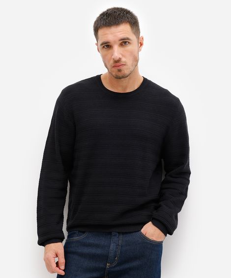 suéter masculino de tricot texturizado preto