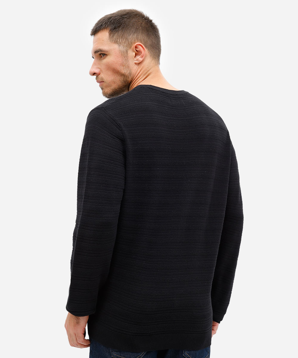 suéter masculino de tricot texturizado preto