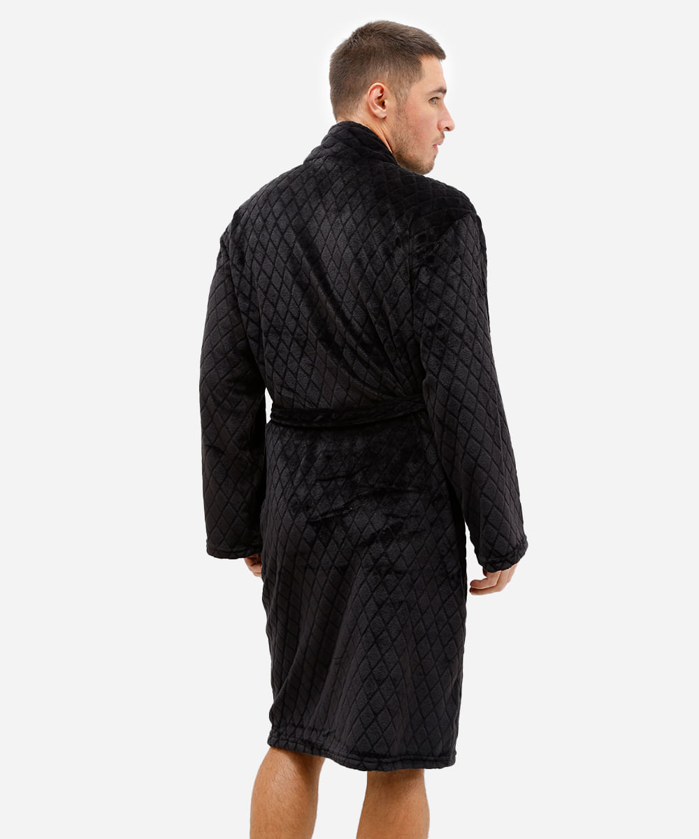 roupão masculino fleece geométrico preto