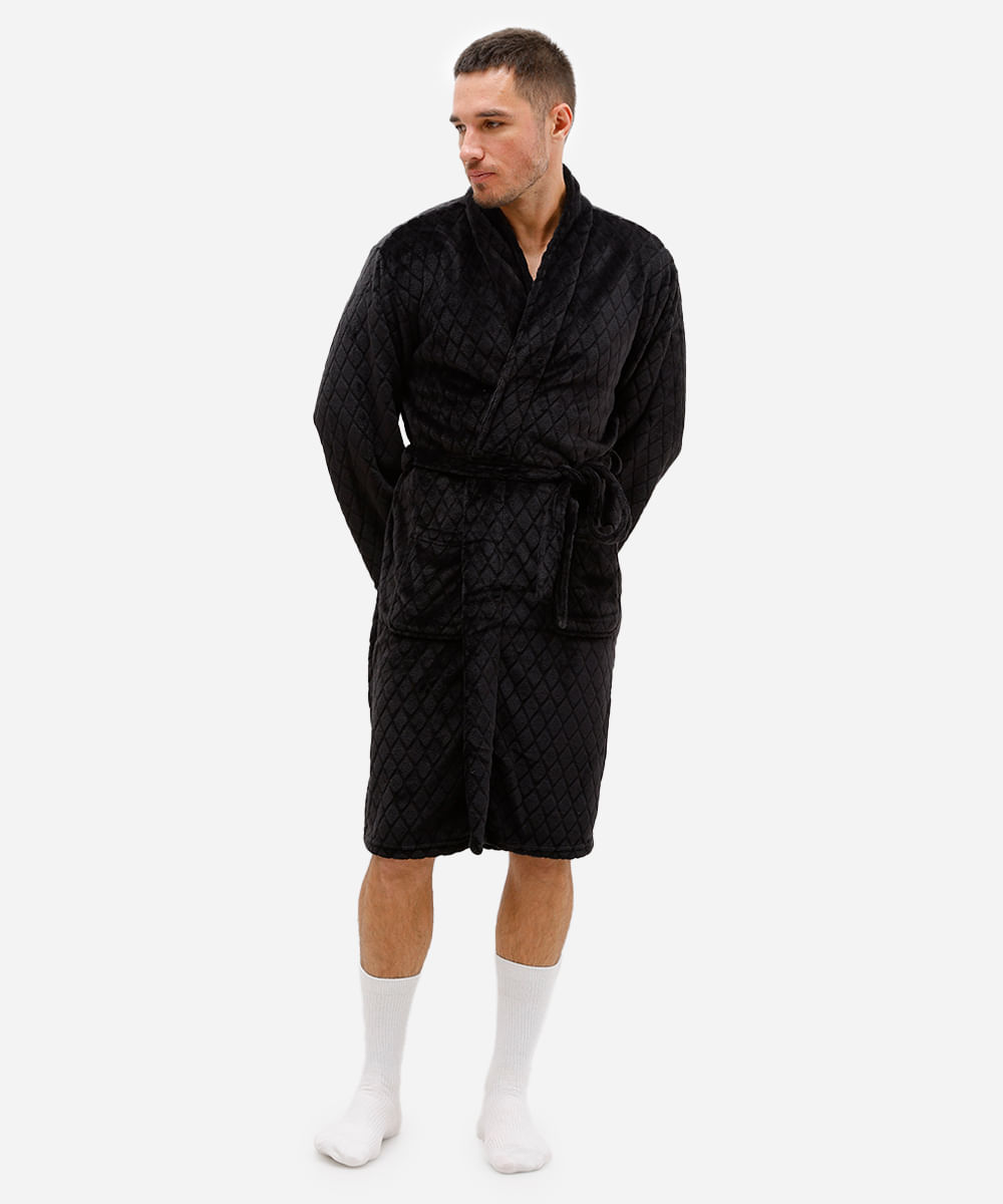 roupão masculino fleece geométrico preto