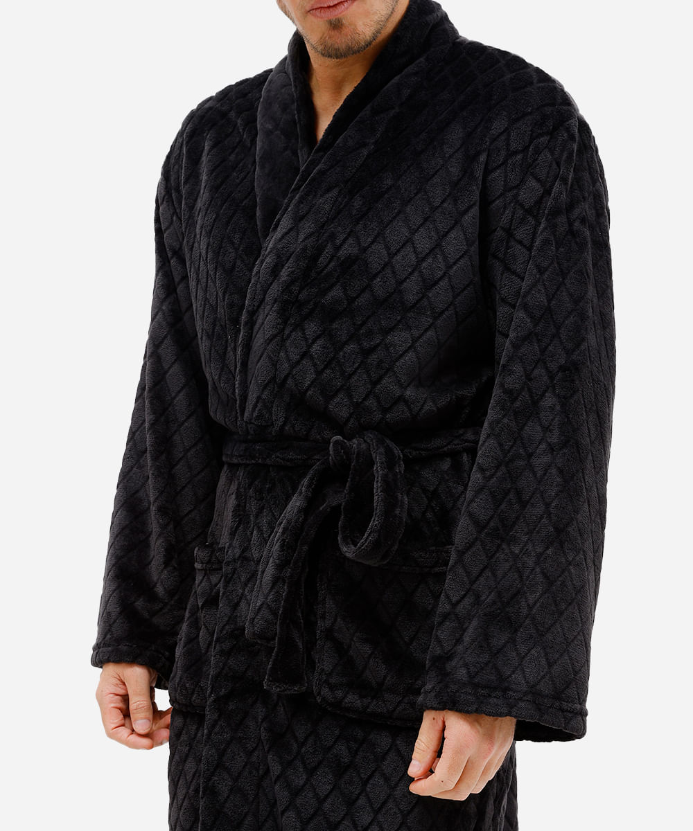 roupão masculino fleece geométrico preto
