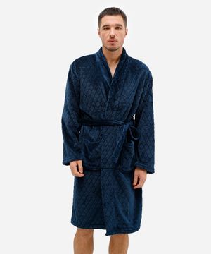 roupão masculino fleece geométrico azul