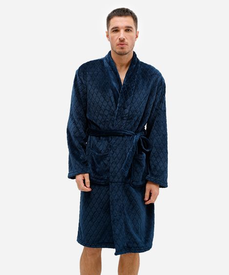 roupão masculino fleece geométrico azul