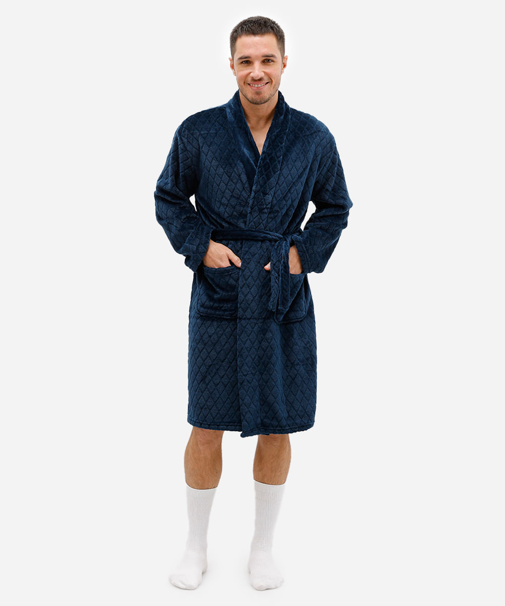 roupão masculino fleece geométrico azul