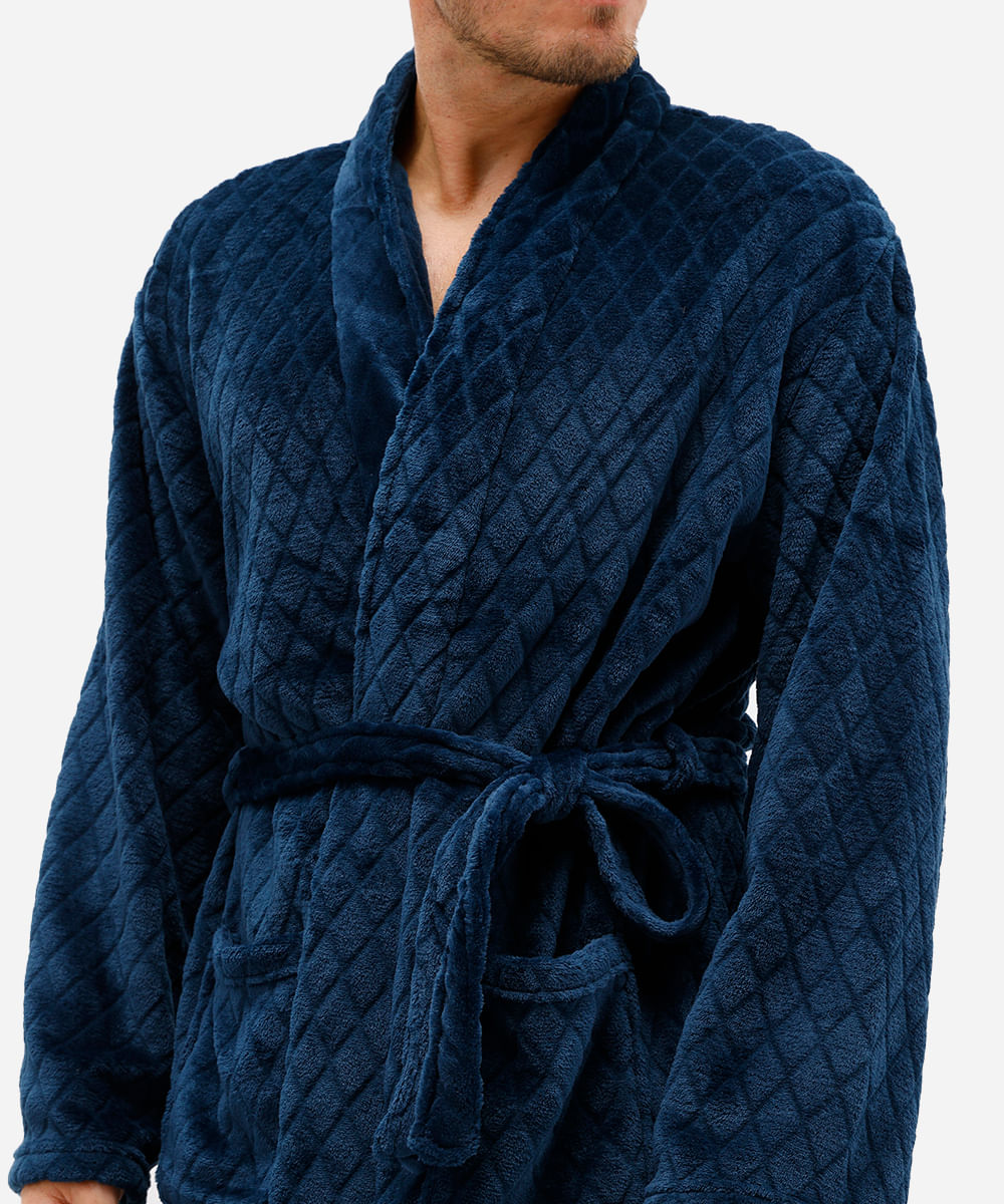 roupão masculino fleece geométrico azul