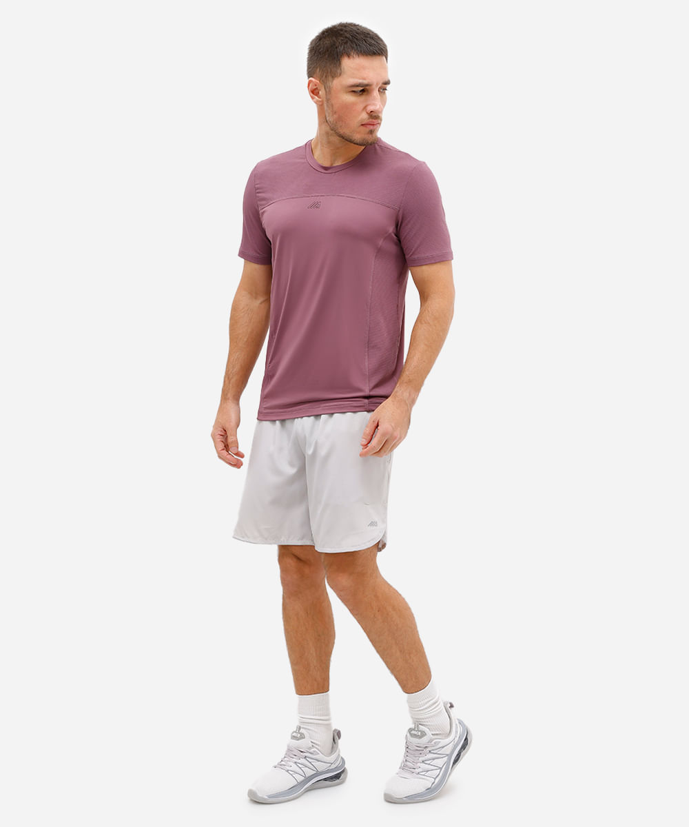 camiseta slim masculina manga curta com recortes esportiva ace lilás
