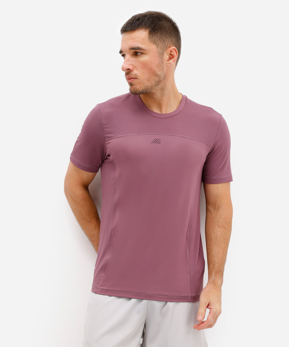 camiseta slim masculina manga curta com recortes esportiva ace lilás