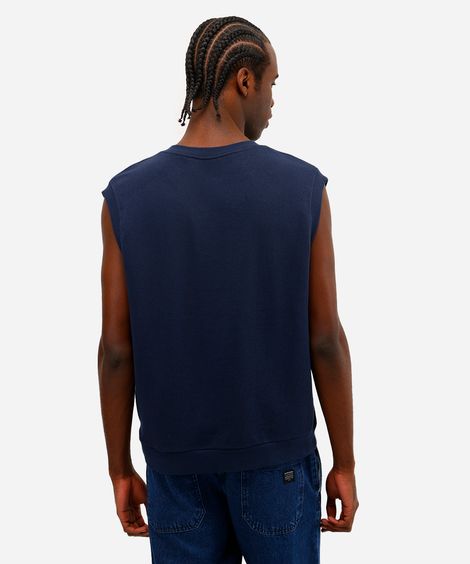 colete masculino de moletom sem felpa gola v azul