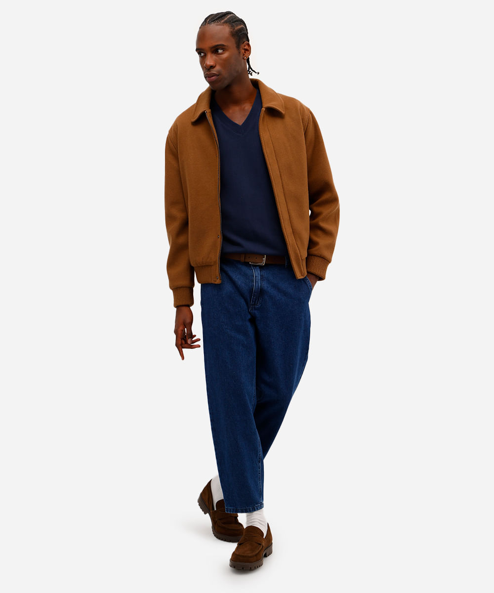 colete masculino de moletom sem felpa gola v azul