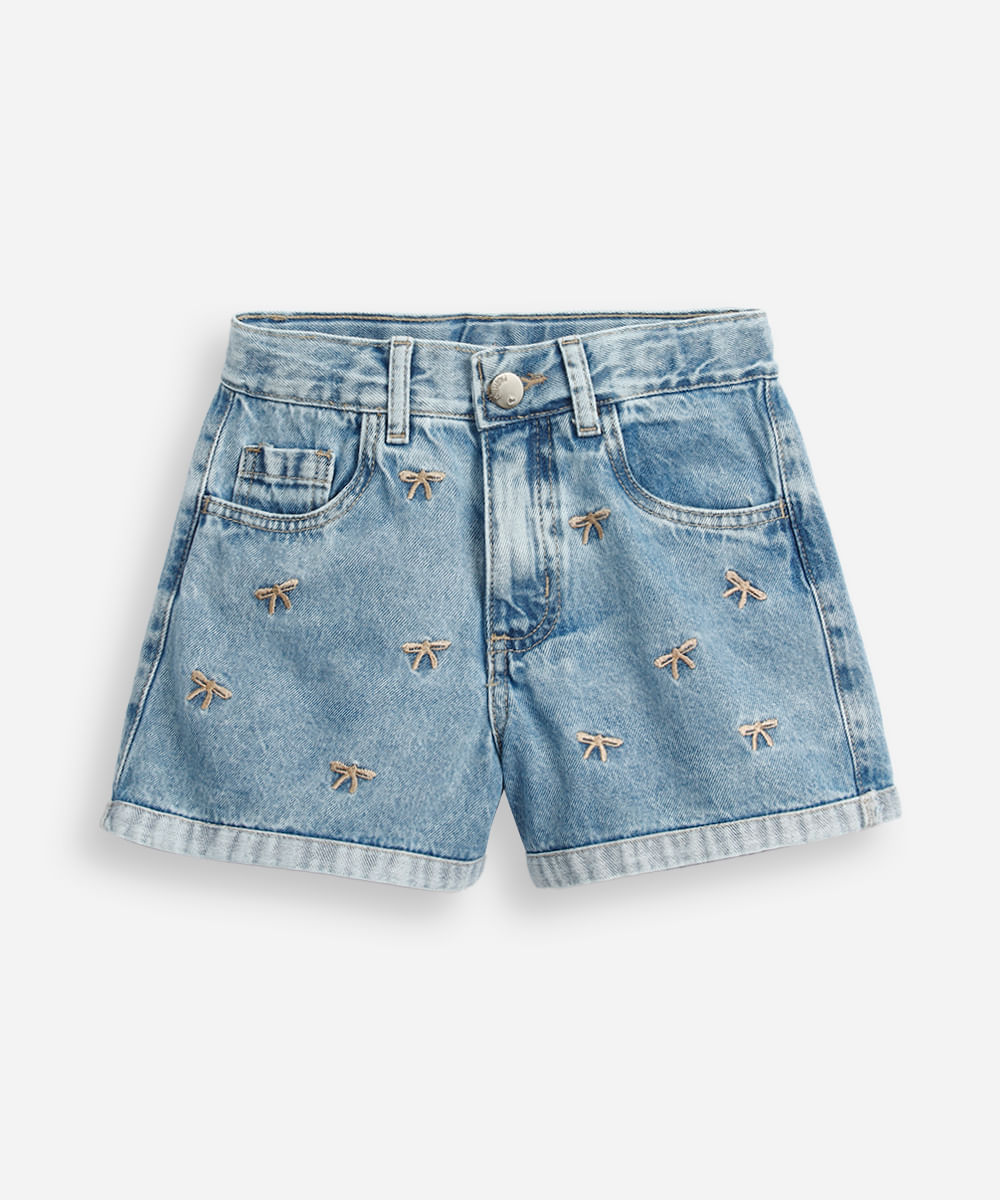 short jeans infantil laços azul