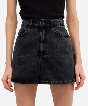 short feminino jeans cintura alta preto