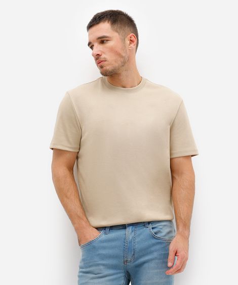 camiseta de algodão peruano bold manga curta bege
