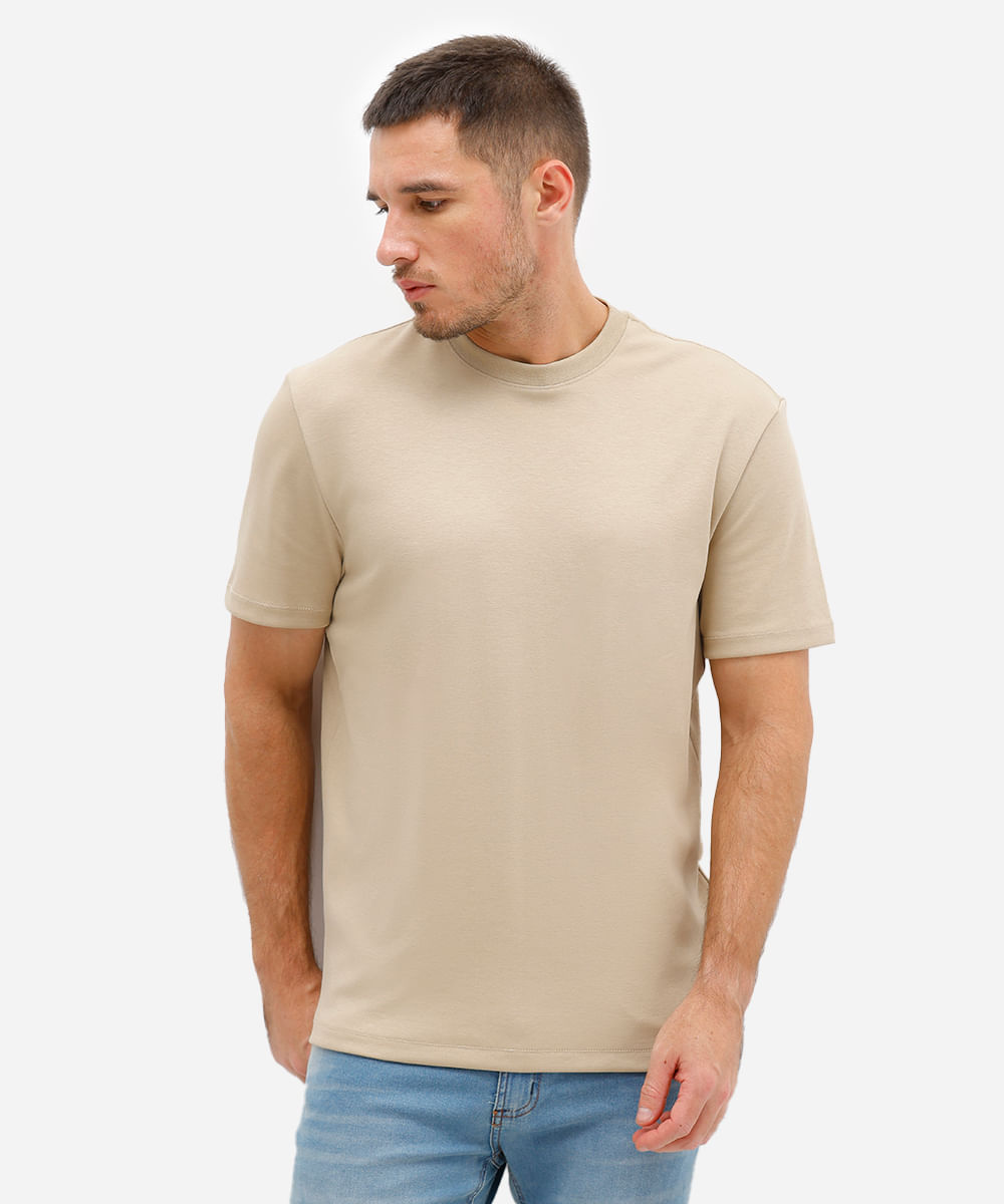 camiseta de algodão peruano bold manga curta bege