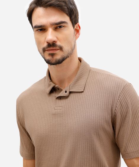 polo masculina manga curta canelada marrom