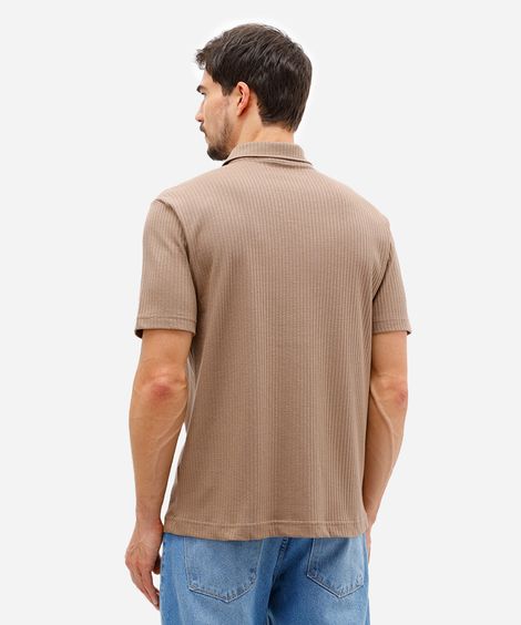 polo masculina manga curta canelada marrom