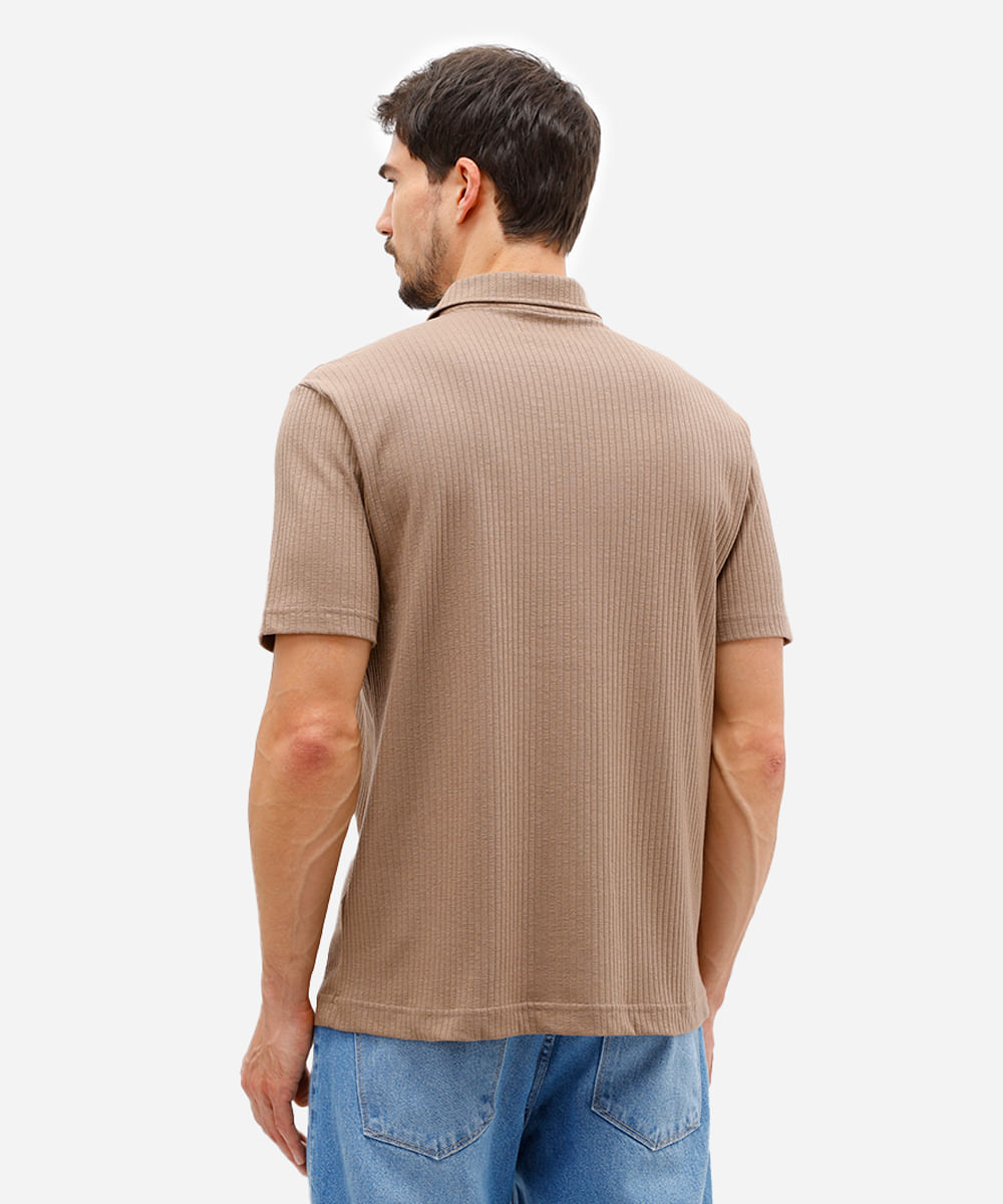 polo masculina manga curta canelada marrom