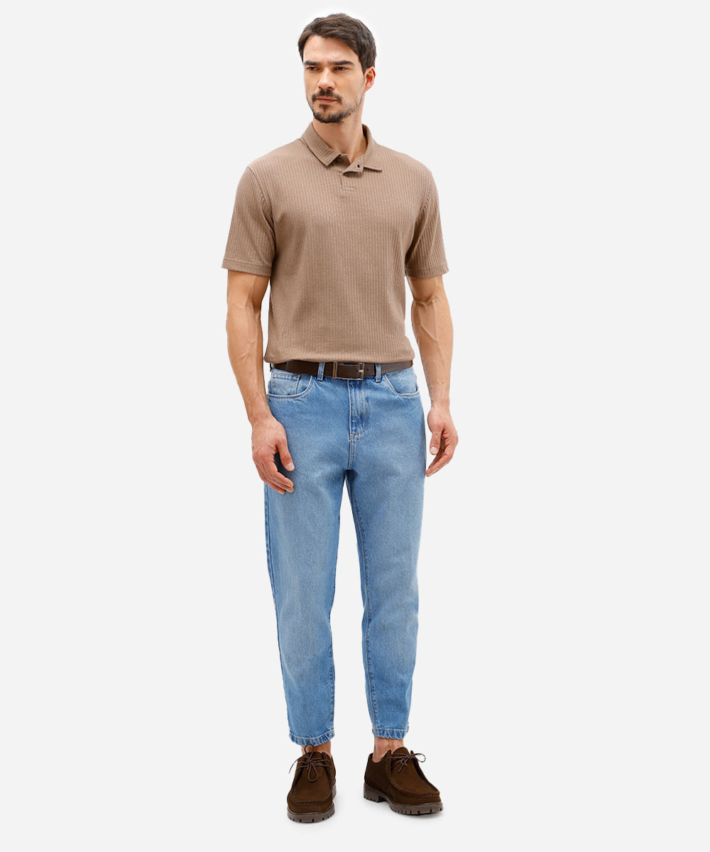 polo masculina manga curta canelada marrom