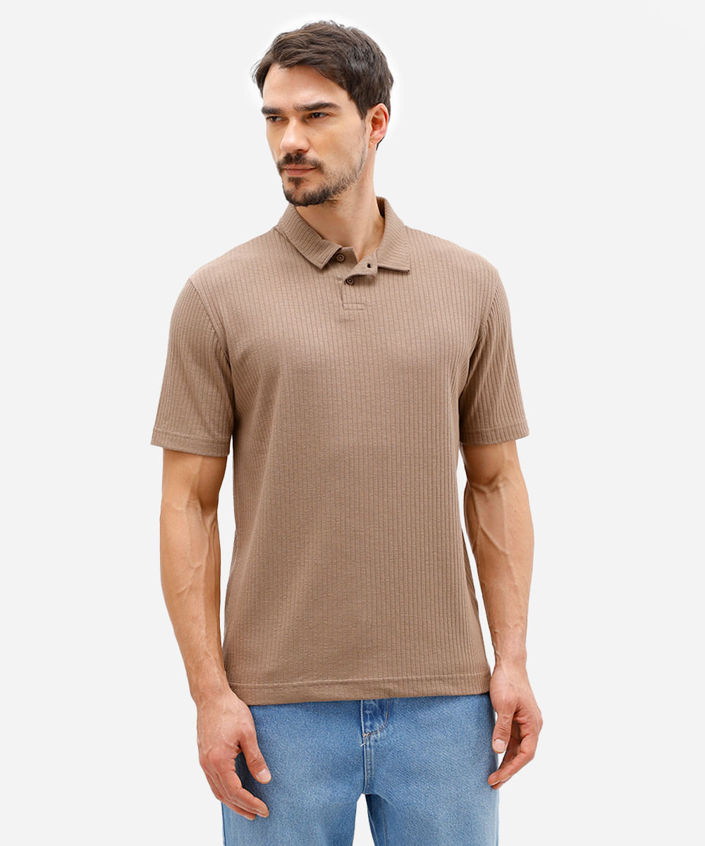 polo masculina manga curta canelada marrom
