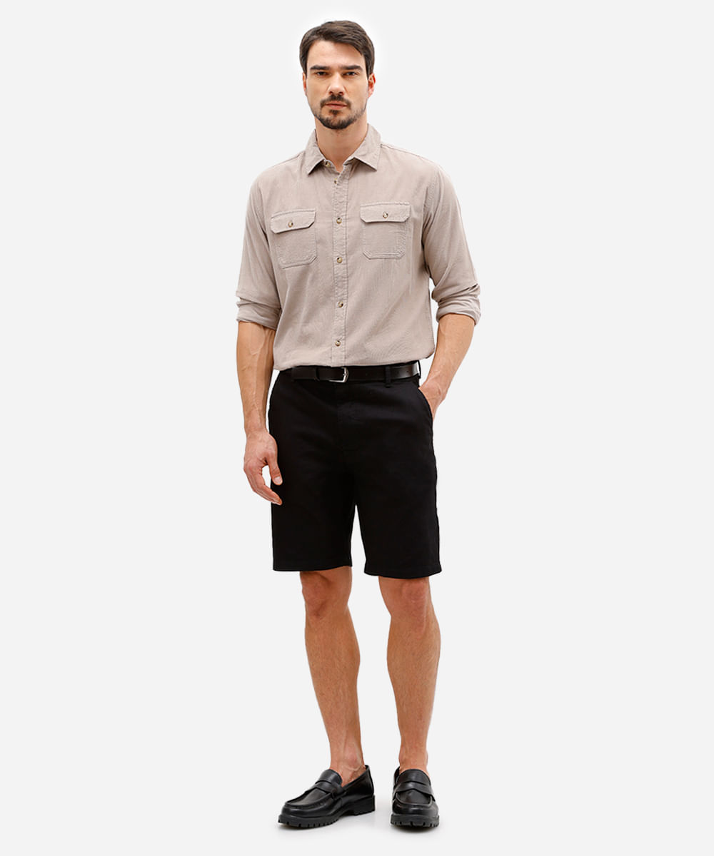 bermuda slim masculina de sarja com cinto preta