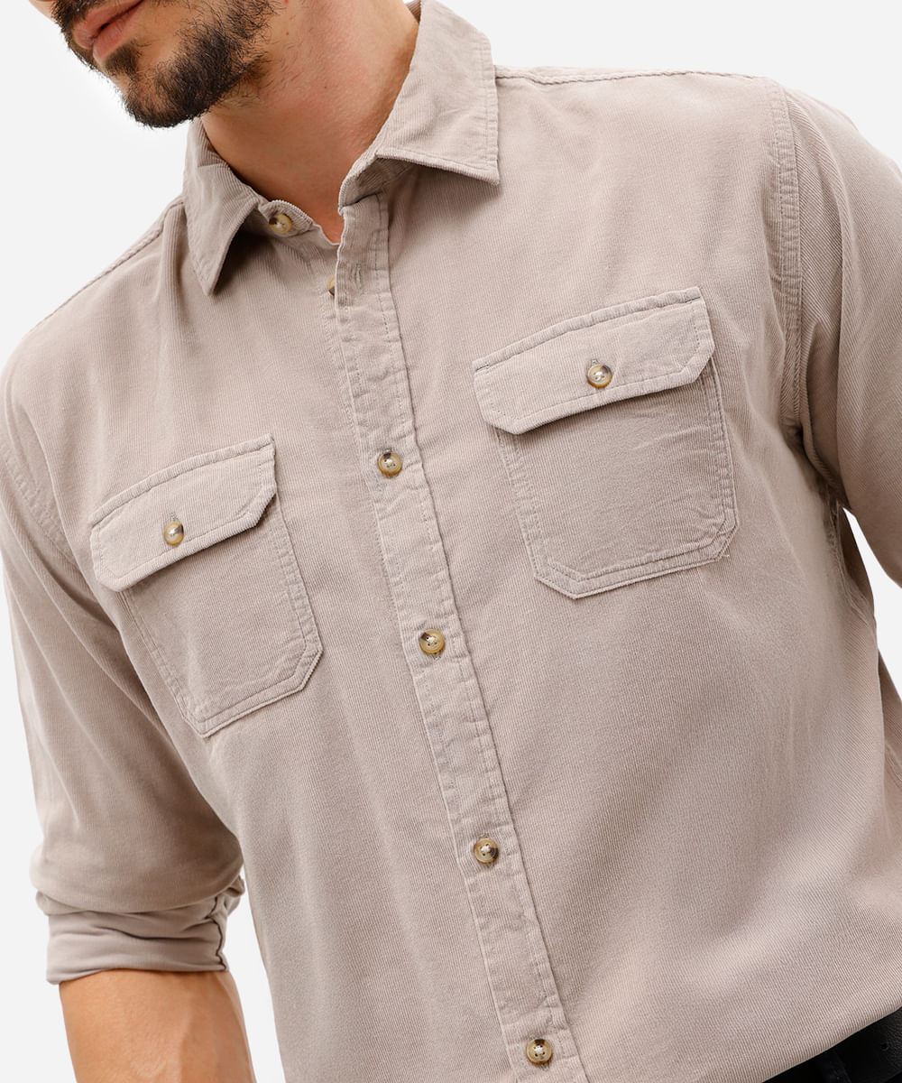 camisa de veludo cotelê bege