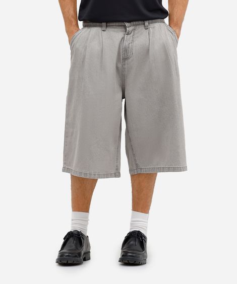 bermuda baggy masculina jeans com pregas cinza