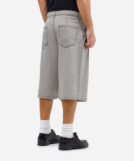 bermuda baggy masculina jeans com pregas cinza